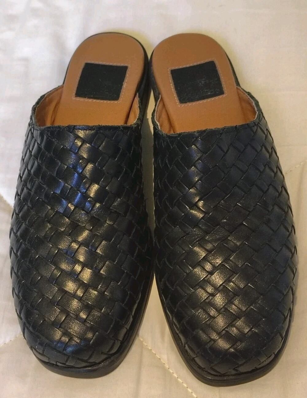 Vintage Decoys Black Woven Leather Mules Slip On Clogs Size 8.5N